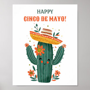 Niedlicher mexikanischer Kaktus Happy Cinco de May Poster