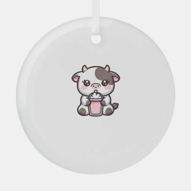 Niedlicher Milkshake Lover Little Calf Frozen Jogh Ornament Aus Glas (Vorderseite)