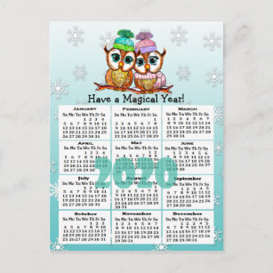Niedlicher Mini-Kalender 2020 Postkarte