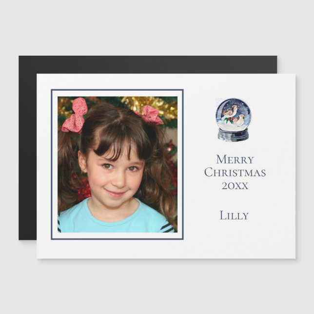 Niedlicher Minimal 1 Foto Weihnachtsschneeglobe Magnetkarte (Vorne/Hinten)