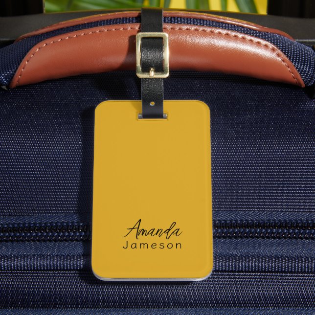 Niedlicher Minimal-Mustard-Gelb-Monogramm Name Gepäckanhänger (Vorderseite Insitu 2)