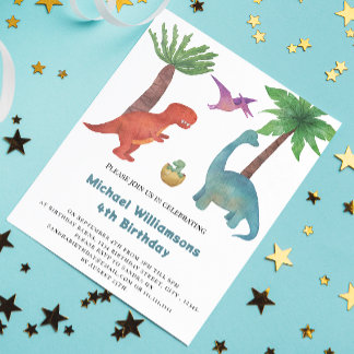 Niedlicher minimaler Aquarelldinosaurier Geburtsta Einladung