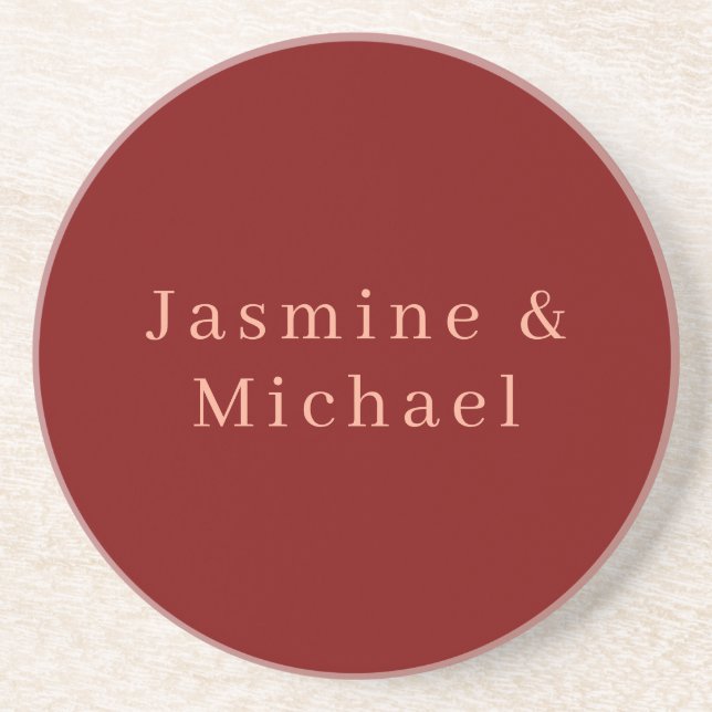 Niedlicher Minimalistischer Deep Red & Peach Name Getränkeuntersetzer (Vorne)