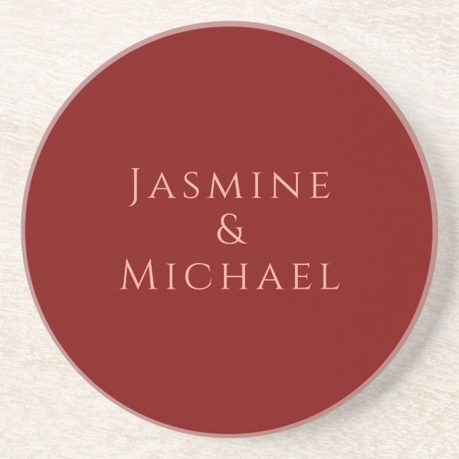 Niedlicher Minimalistischer Deep Red & Peach Name Getränkeuntersetzer (Vorne)