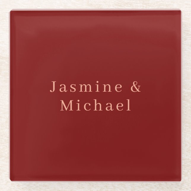 Niedlicher Minimalistischer Deep Red & Peach Name Glasuntersetzer (Vorderseite)
