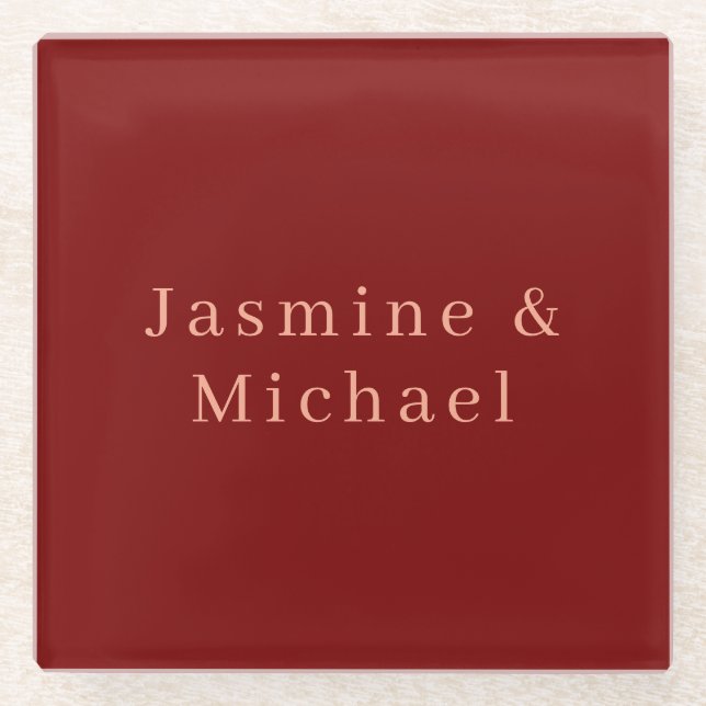 Niedlicher Minimalistischer Deep Red & Peach Name Glasuntersetzer (Vorderseite)