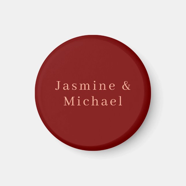 Niedlicher Minimalistischer Deep Red & Peach Name Magnet (Vorne)