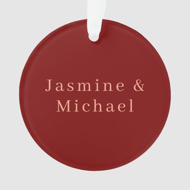 Niedlicher Minimalistischer Deep Red & Peach Name Ornament (Vorderseite)