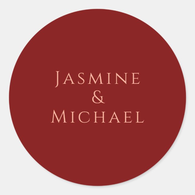 Niedlicher Minimalistischer Deep Red & Peach Name Runder Aufkleber (Vorderseite)