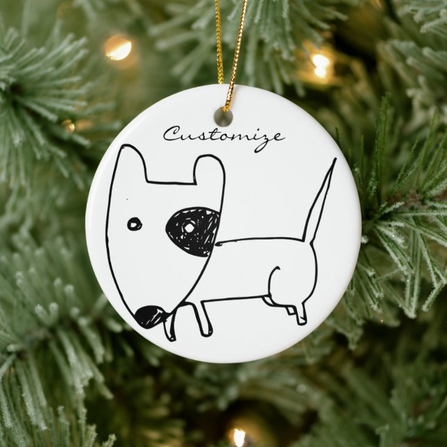 Niedlicher Minimalistischer Schwarzaugen-Hund Thun Keramik Ornament (Baum)