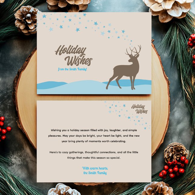 Niedlicher Minimalistischer Urlaub am Hirsch (Holiday Greeting Cards with whimsical illustration deer winter scene, unique cute minimalist simple.)