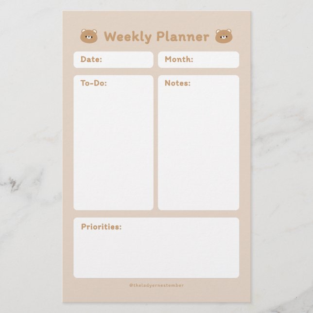 Niedlicher Minimalistischer Wochenplaner Briefpapier (Vorderseite)