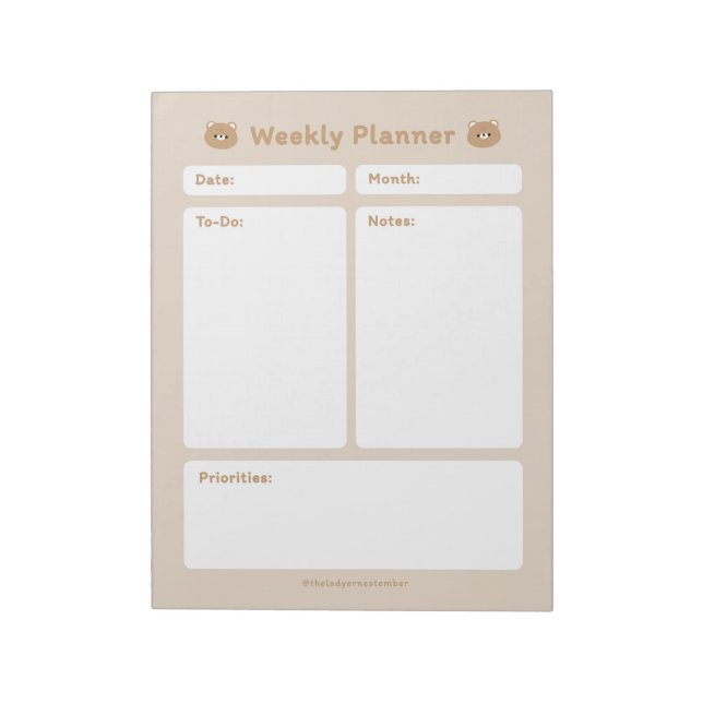 Niedlicher Minimalistischer Wochenplaner Notizblock (Rotiert)