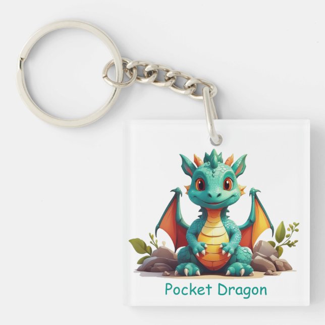 Niedlicher Minze Green Pocket Dragon Fantasy Schlü Schlüsselanhänger (Vorderseite)