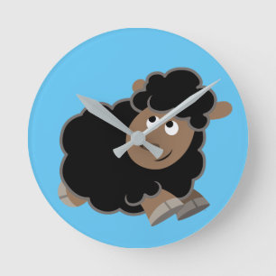 Niedlicher Mischling Cartoon Schafe Runde Wanduhr