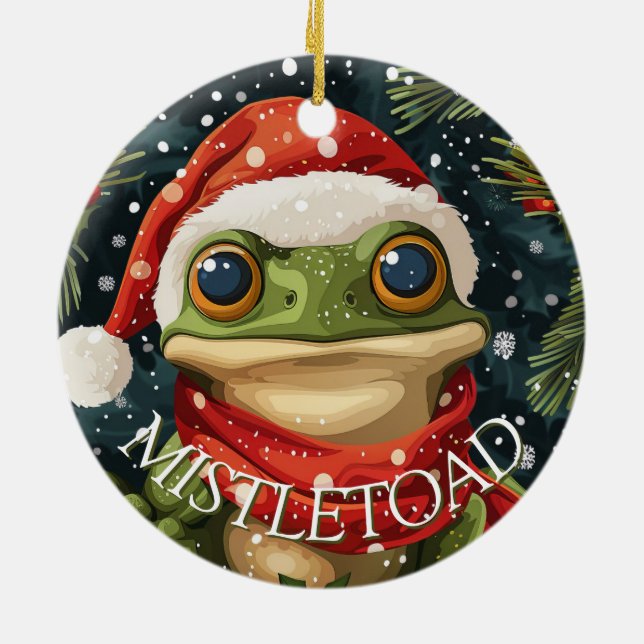 Niedlicher Mistletoad Weihnachtsfrosch in Weihnach Keramik Ornament (Hinten)