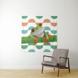 Niedlicher Mit Augen Baumfrosch mit farbenfroher G Wandteppich