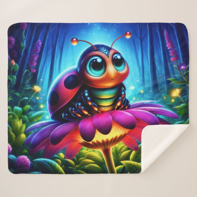 Niedlicher, mit Augen Ladybug mit einem mystischen Sherpadecke (Vorderseite (Horizontal))