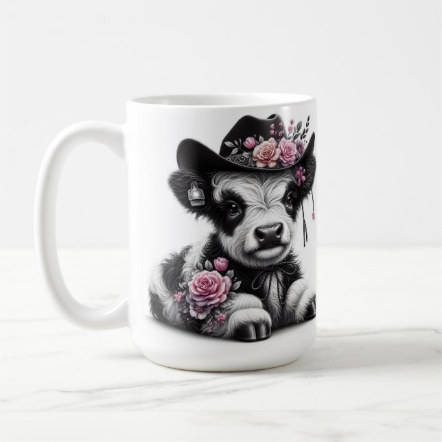 Niedlicher mit Blume verzierter Kälberhut Kaffeetasse (Links)