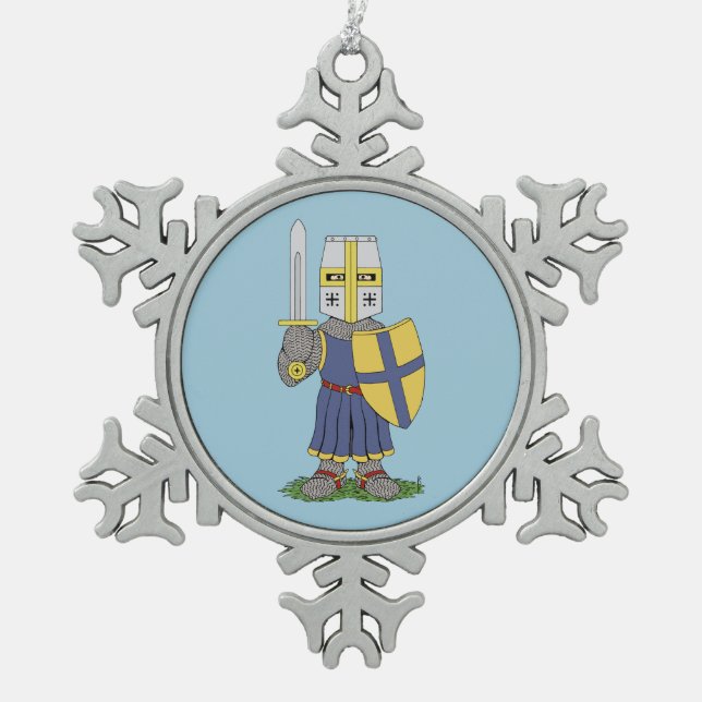 Niedlicher mittelalterlicher Ritter Schneeflocken Zinn-Ornament (Vorderseite)