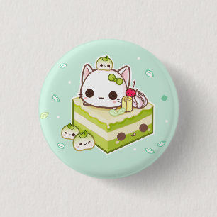 Niedlicher mochi Kitty mit kawaii Kuchen grünen Button