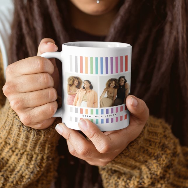 Niedlicher, moderner BESTIE Foto Collage Streifen Kaffeetasse (Von Creator hochgeladen)