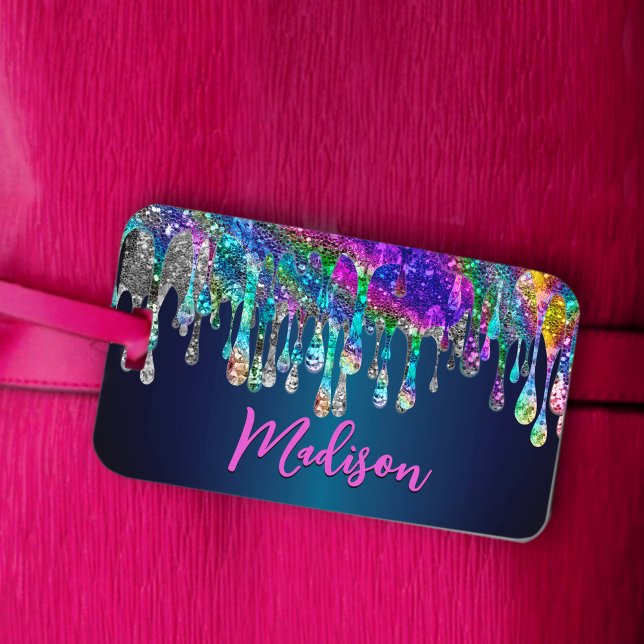 Niedlicher moderner Blue Glitzer Tropfen monogramm Gepäckanhänger (Von Creator hochgeladen)