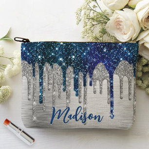 Niedlicher moderner Blue Glitzer Tropfen monogramm Zubehörtasche