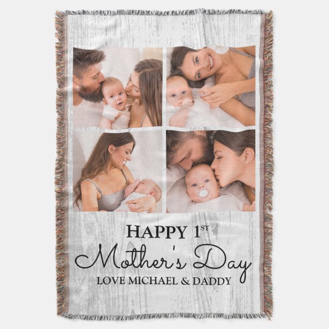 Niedlicher, moderner Fotocollage Happy First Mothe Decke (Vorderseite Vertikal)