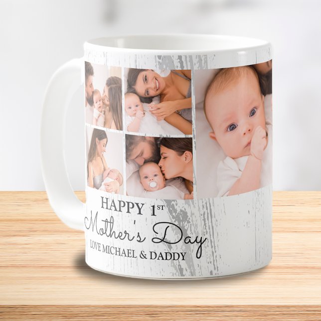 Niedlicher, moderner Fotocollage Happy First Mothe Kaffeetasse (Cute Modern Photo Collage Happy First Mothers Day Coffee Mug)