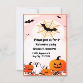 Niedlicher moderner Halloween-Kürbis und Geist Einladung