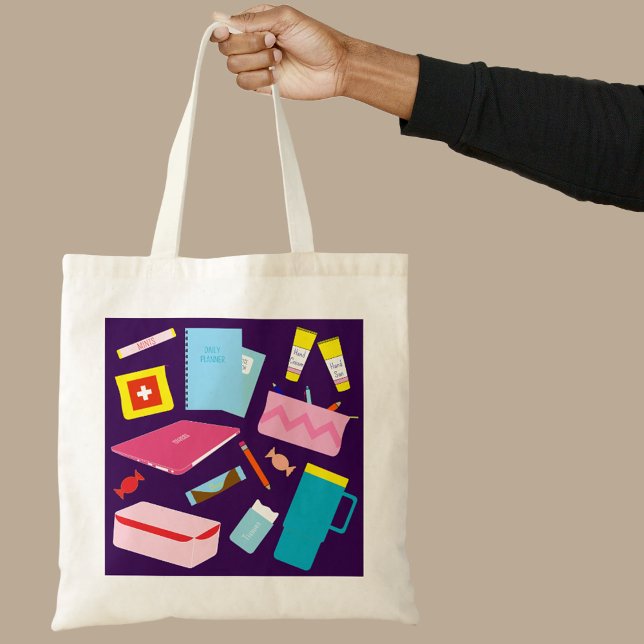 Niedlicher, moderner Lehrer muss die Tasche mit de (Teacher tote bag)