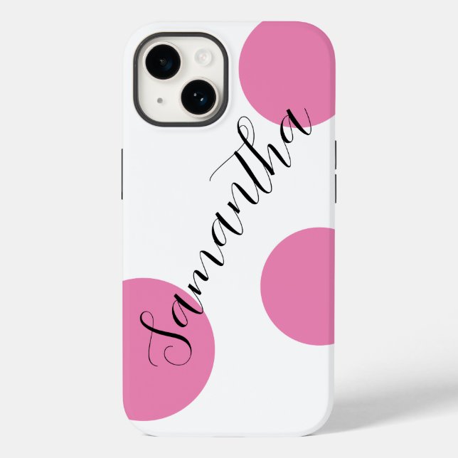 Niedlicher moderner Name Große rosa Polka Dots Case-Mate iPhone Hülle (Rückseite)