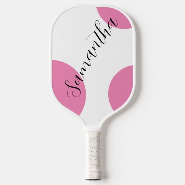Niedlicher moderner Name Große rosa Polka Dots Pickleball Schläger (Vorderseite)