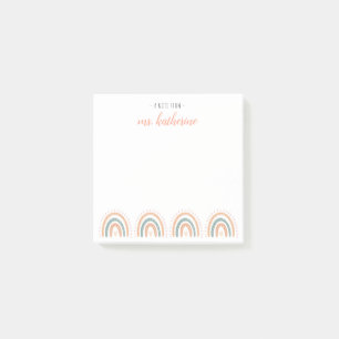 Niedlicher moderner Pastel Boho Rainbow-Lehrer Post-it Klebezettel