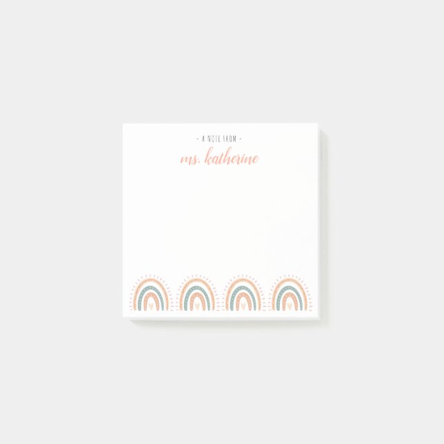 Niedlicher moderner Pastel Boho Rainbow-Lehrer Post-it Klebezettel (Vorderseite)