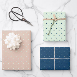 Niedlicher, moderner Polka-Dot-Herz-Muster Geschenkpapier Set