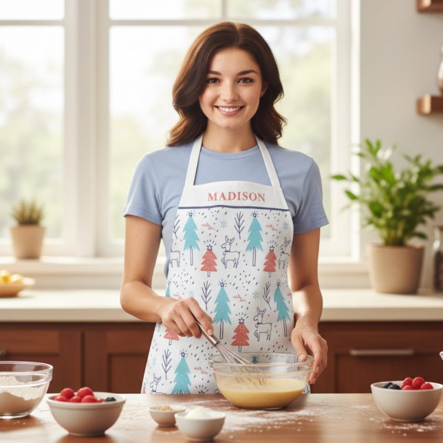 Niedlicher moderner Rentierweihnachtsname Personal Schürze (Von Creator hochgeladen)