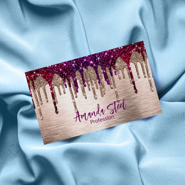 Niedlicher, moderner rosafarbener Glitzer Tropfen  Magnetische Visitenkarte (Von Creator hochgeladen)