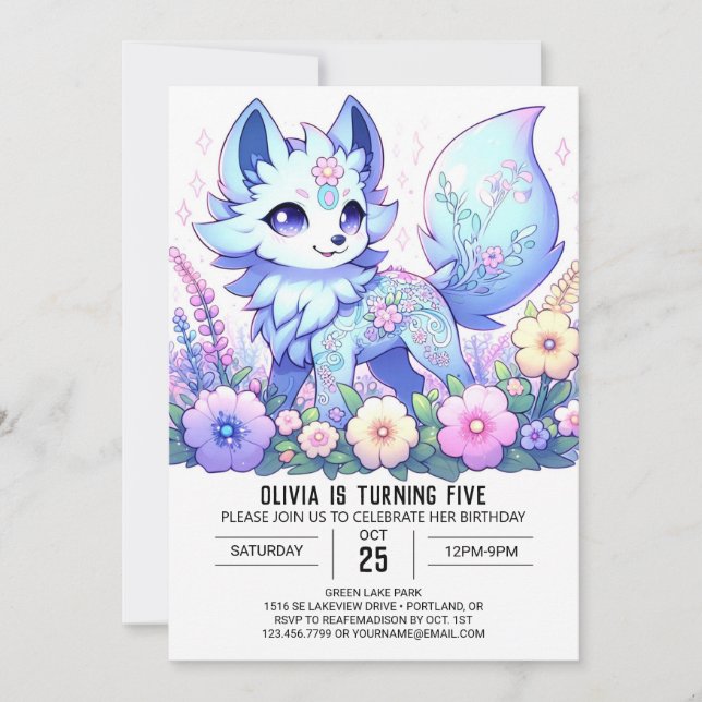 Niedlicher moderner Wolf Digital Geburtstag Einladung (Vorderseite)