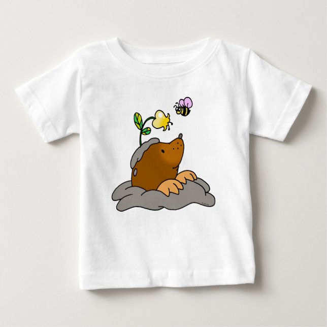 niedlicher Mole-Cartoon mit einer Blumenbiene Baby T-shirt (Vorderseite)