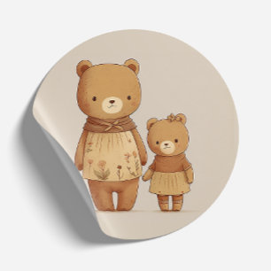Niedlicher Mommy Teddy Bear und Baby Bear. Mathers Runder Aufkleber