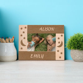 Niedlicher Mond und Sterne mit 2 Individuellen Nam Geätzte Rahmen