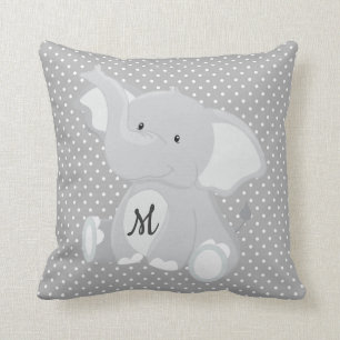 Niedlicher Monogram Elephant Grey and White Polka  Kissen