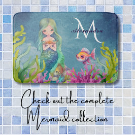 Niedlicher Monogramm Name Mermaid Badematte