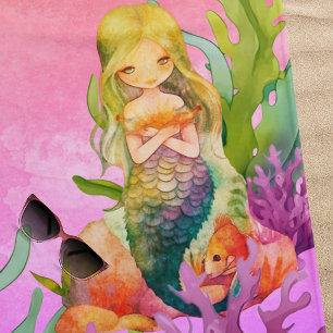 Niedlicher Monogramm Name Mermaid Pink Beach Handt Strandtuch