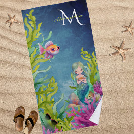 Niedlicher Monogramm Name Mermaid Strandtuch