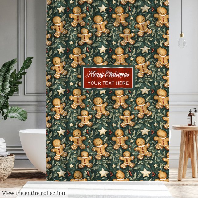 Niedlicher monogrammatischer Weihnachtsmann Duschvorhang (Cute Monogramed vintage Christmas gingerbread man Shower Curtain)