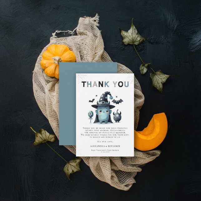 Niedlicher Monster-Fall Halloween Wasserfarben-Kin Dankeskarte (fall baby shower thank you card we created a monster cute adorable watercolor october november boo)