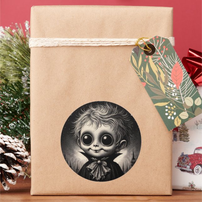 Niedlicher Monster Spooky Horror Antike Illustrati Runder Aufkleber (Feiertag)